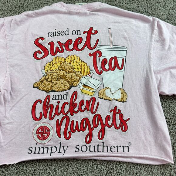 Simply Southern Shirt Womens L Pink Cropped Sweet Tea & Chicken Nuggets - Picture 3 of 12